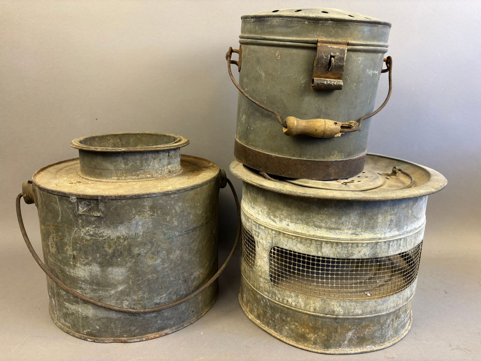 3 Antique Submarine Galvanized Minnow Buckets (1 of 7)