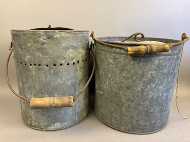 Pair Antique Round Galvanized Minnow Buckets