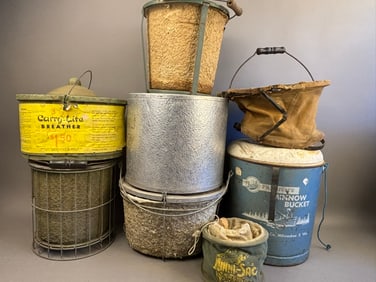 8 Vintage Minnow Bait Boxes Buckets Stay Alive