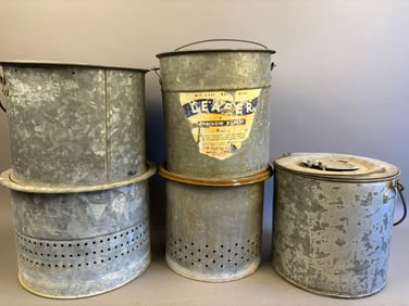 5 Antique Galvanized Minnow Buckets Inserts