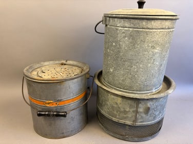 3 Antique Submarine Galvanized Minnow Buckets
