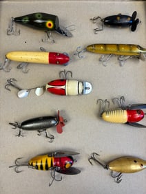 9 Antique Heddon Crazy Crawler Wood Fishing Lures