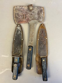 3 Matching Vintage Knives Hatchet Imperial Blade