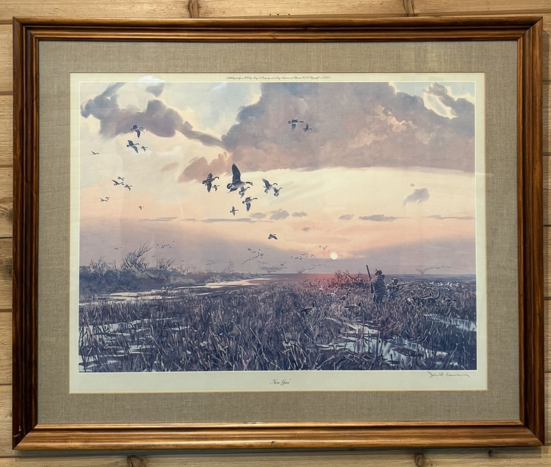 John Cowan New Gun Signed Duck Hunting Scene 1974: This lot features an awesome 1974 John Cowan, 35.5" x 29" - not numbered.