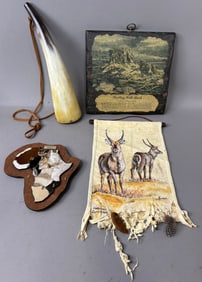 Lot 4 African Hunting Items Waterbuck Painted Hide