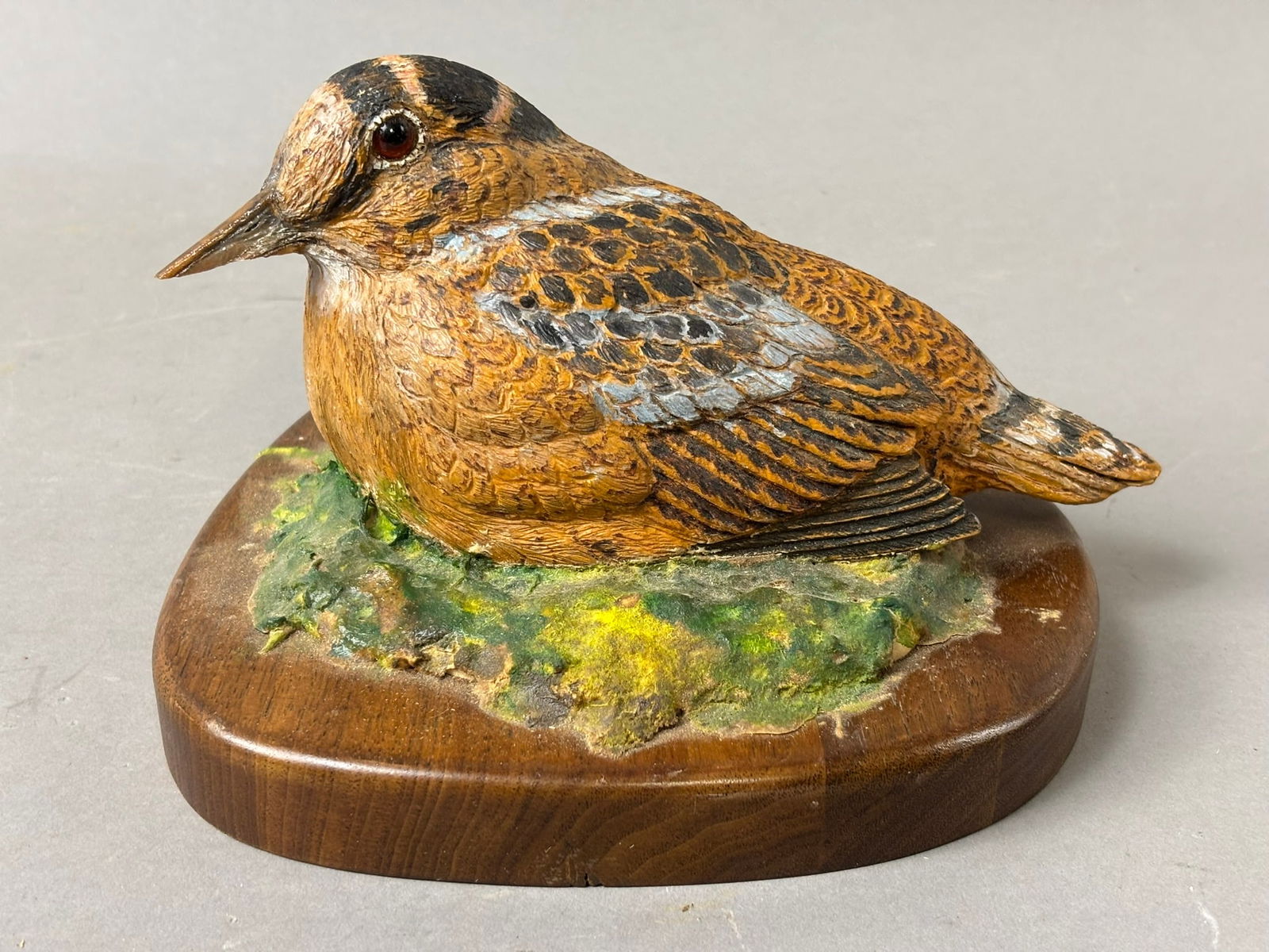Signed J. Peterson American Woodcock on Base 3 oz: Beautiful original J. Peterson signed American Woodcock on base. Measurements in photos.