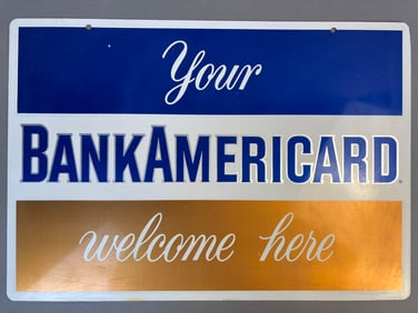 NOS 60s DST Bank Americard Hanging Store Sign