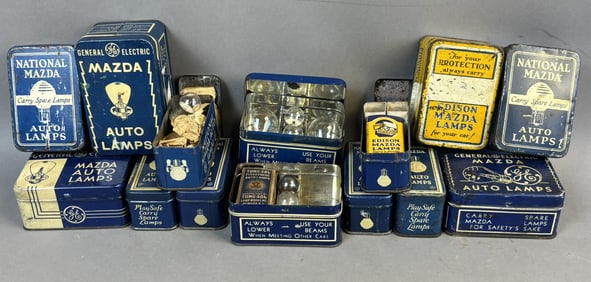 14 Antique National Mazda Auto Lamp Bulb Tin Cans