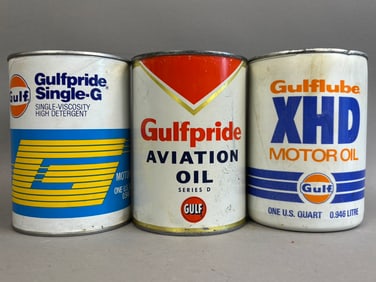 3 NOS Gulf XHD Gas Aviation Quart Motor Oil Cans