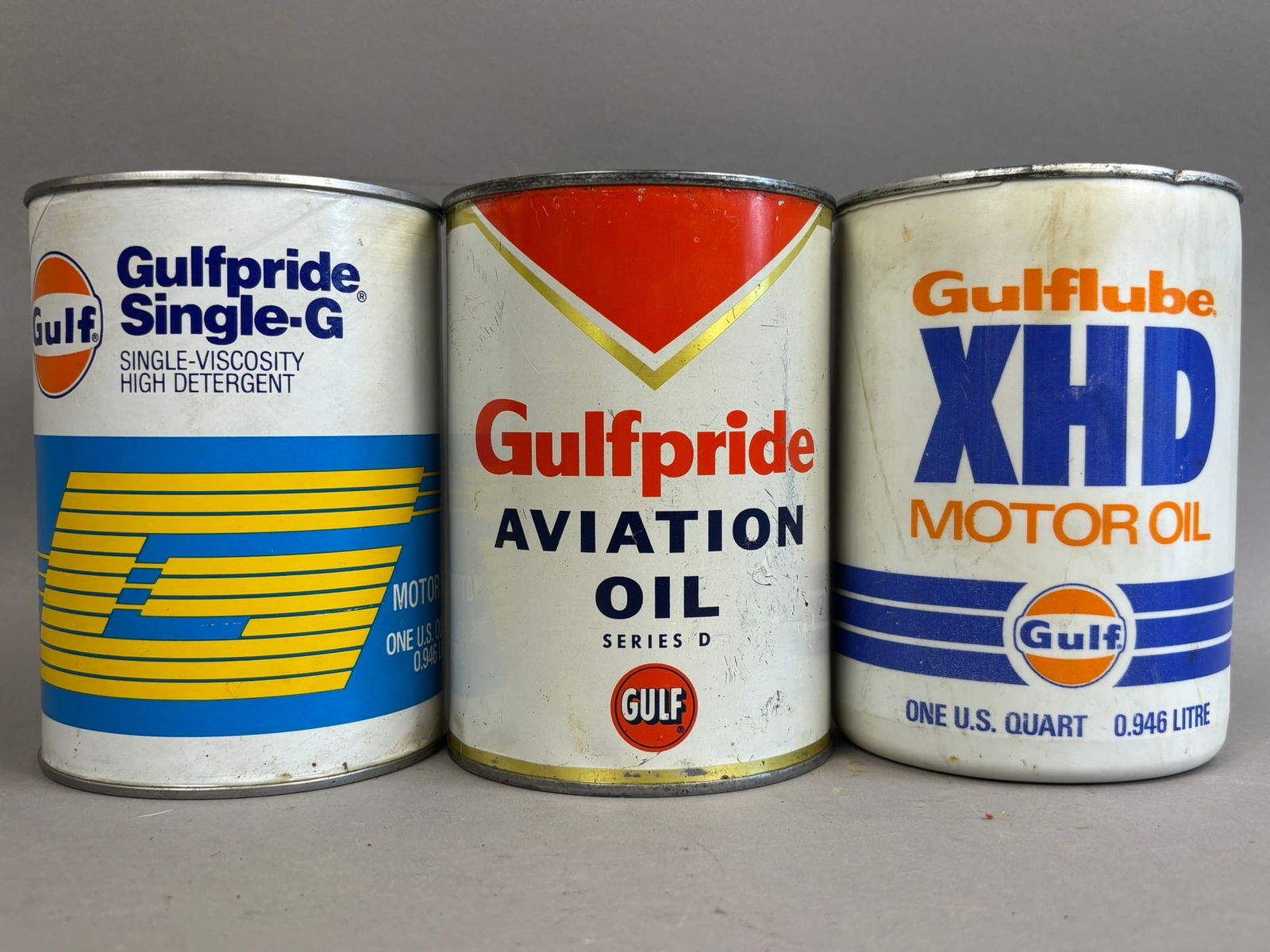 3 NOS Gulf XHD Gas Aviation Quart Motor Oil Cans (1 of 9)
