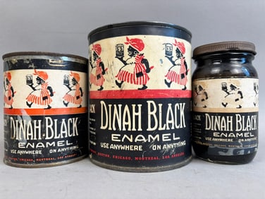 3 Antique Dinah Black Enamel Paint Cans Jars
