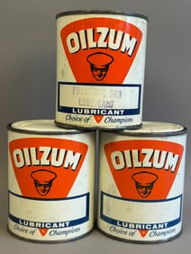 3 NOS Oilzum 1 Pound Grease Gun Metal Full Cans