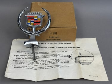 NOS 70s Era Cadillac Hood Ornament w/Box Papers