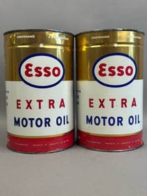 2 Vintage Esso Extra Motor Oil 4 Litre French Cans