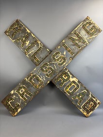 Antique Railroad Crossing Cast Iron Cat Eyes Sign