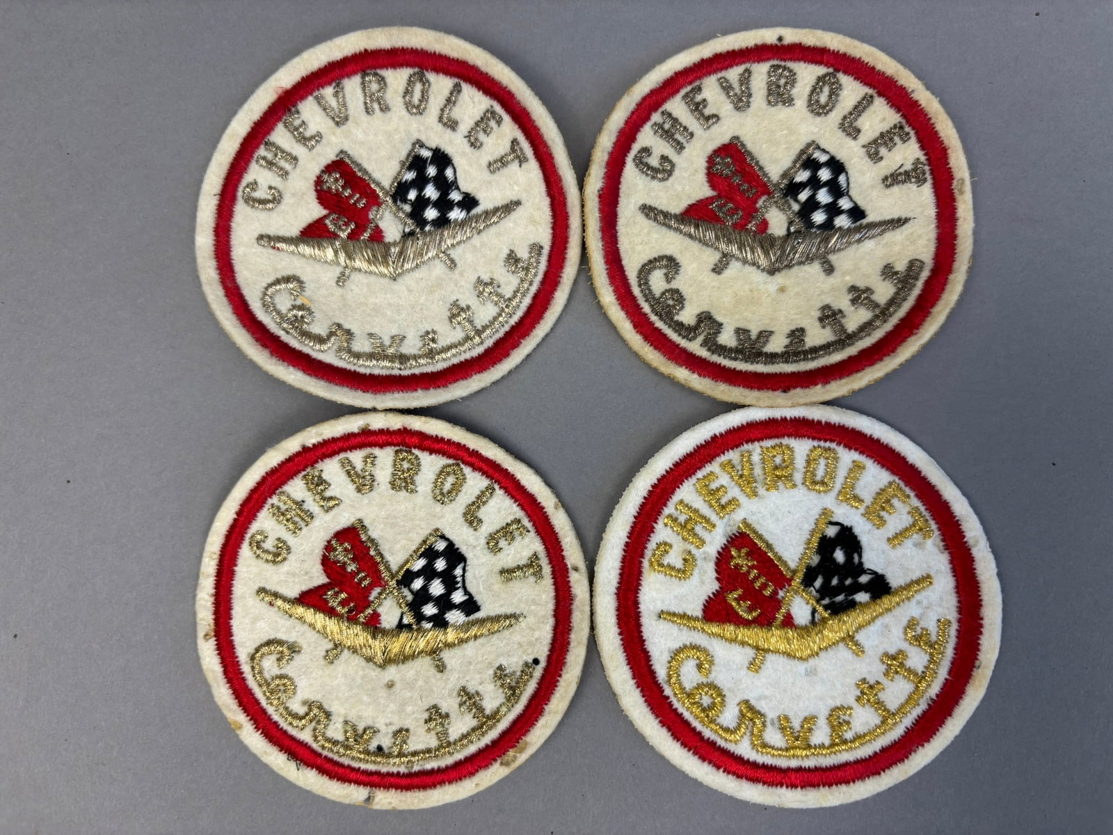 4 Early 50s 60s NOS Chevrolet Corvette Patches: This lot features 4 early Chevrolet Corvette Patches. These are from 50s through 60s, the are NOS deadstock. They measure 3" diameter.