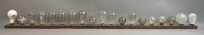 19 Antique Edison Light Bulbs Mounted Wood Display