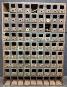 Antique 71 Unit US Postal Cabinet w/Brass Doors