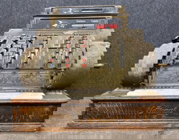 Antique Oak National Cash Register Brass Marble