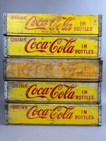 5 60s Era Coca Cola Yellow Wood Soda Bottle Crates