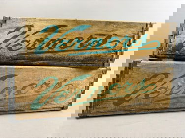 2 Vintage Vernors Soda Bottle Pop Wood Crates Detroit