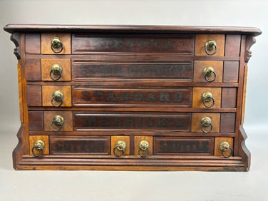 Early Unique 6 Drawer Merricks Wood Spool Cabinet