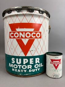 Pair Conoco Motor Oil 5 Gallon 1 Pound Grease Can