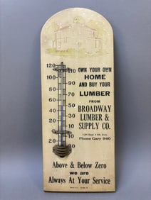 30s Broadway Lumber Advertising Wood Thermometer