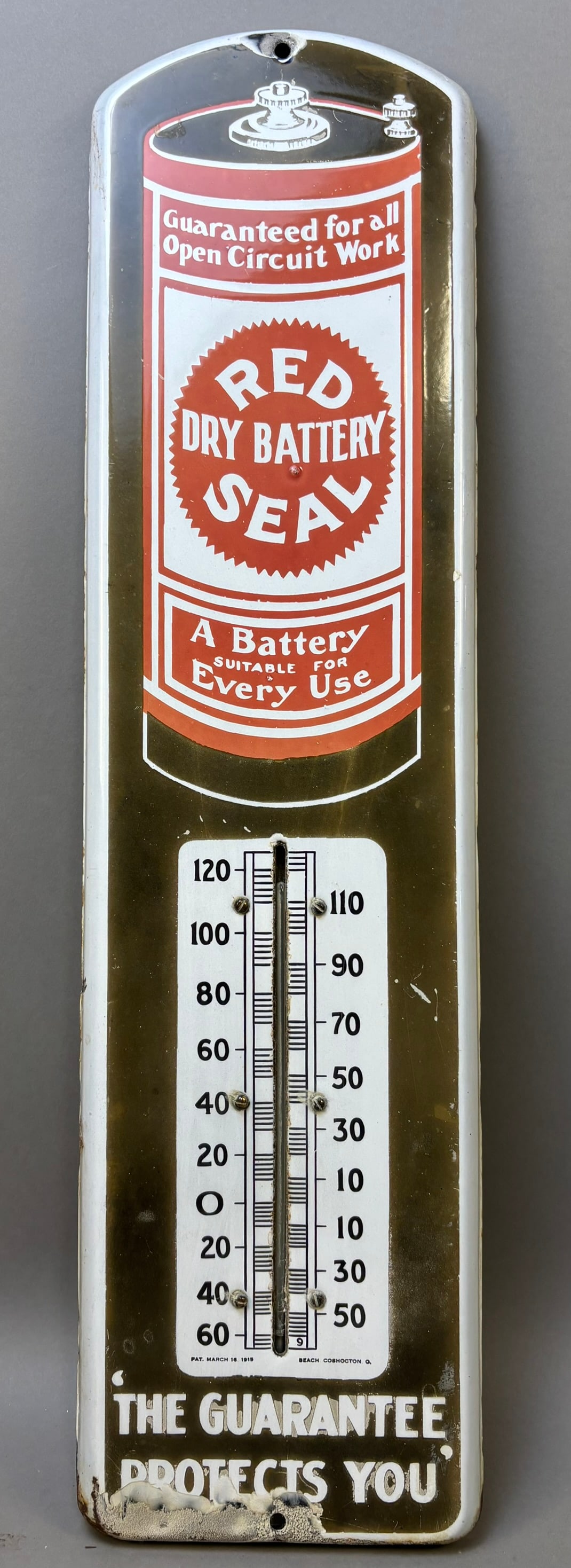 Red Seal Battery Porcelain Advertising Thermometer (1 of 11)