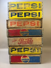 7 Vintage Pepsi Soda Bottle Wood Crates Yellow