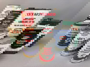 8 Vintage Texaco Outboard Motor Oil Cleaner Cans