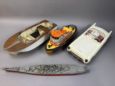 4 Vintage Toy Neptune Tin Tug 53 Ideal Corvette