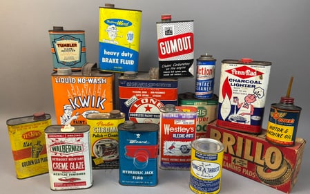 16 Vintage Gas Motor Oil Products Advertising Cans