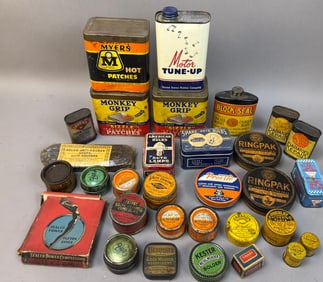 31 Various Tire Tube Solder Light Bulb Auto Tins
