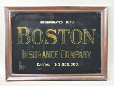 Reverse Glass Painted Boston Insurance Co Sign