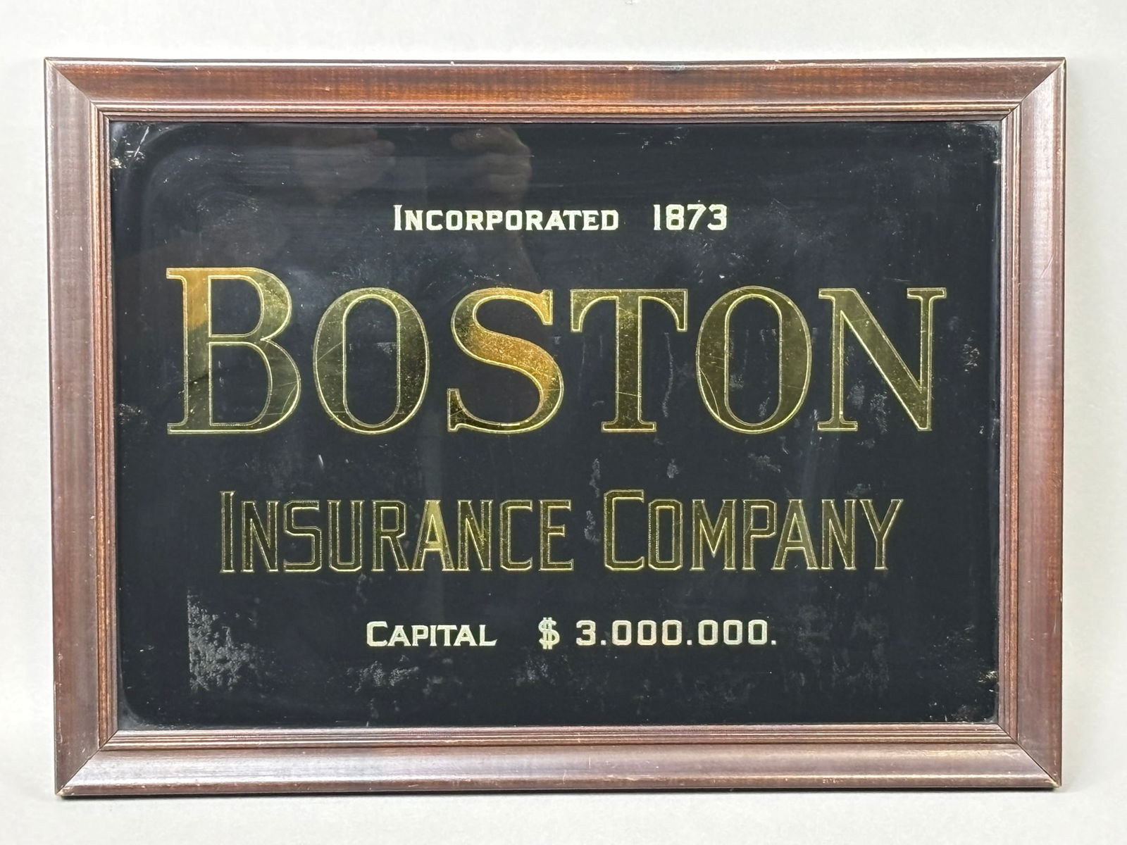 Reverse Glass Painted Boston Insurance Co Sign (1 of 5)