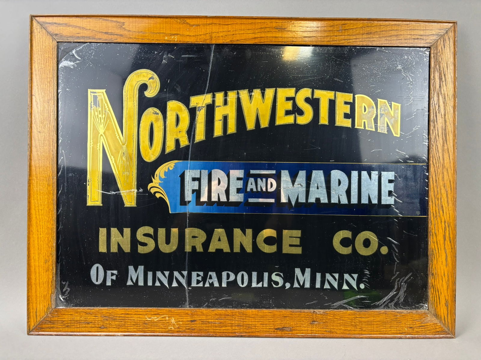 NW Fire Marine Ins Reverse Glass Painted Sign (1 of 7)