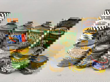 11 Antique Polish Paint Varnish Cans Paper Labels
