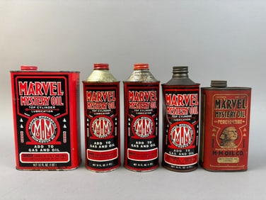 5 Vintage Marvel Mystery Oil Can Cone Top