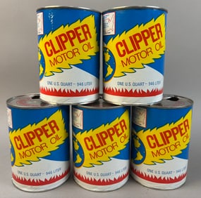 5 Vintage Composite Clipper Motor Oil Quart Cans