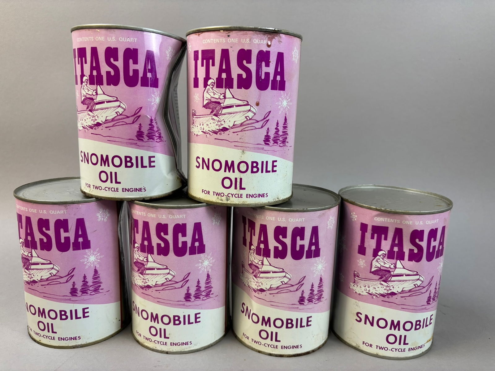 6 NOS Itasca Snowmobile Motor Oil Quart Metal Can (1 of 4)