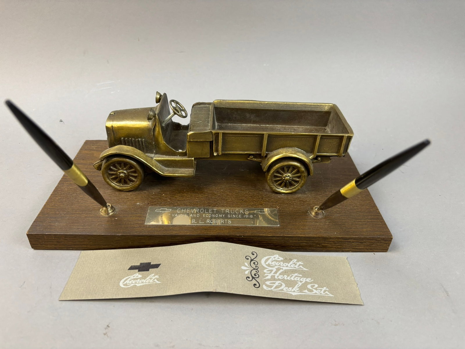 1975 Chevrolet Heritage Desk Set Truck Sales Award: This lot features a 1975 Heritage Desk Set from Chevrolet, sent as an award for a successful truck sales for the year. Please review all pictures for best description.