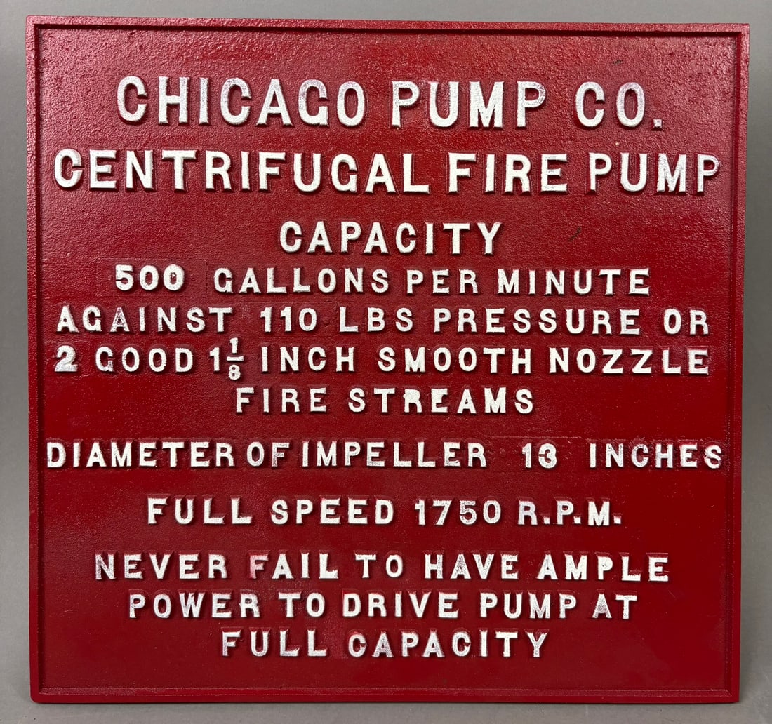 Vintage Chicago Fire Pump Cast Iron Sign (1 of 3)