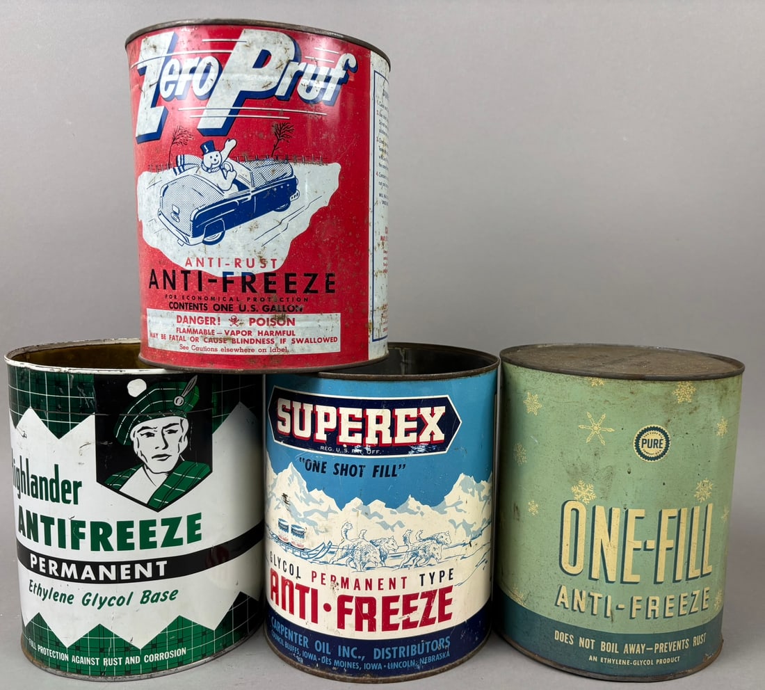 4 Vintage 1 Gallon AntiFreeze Cans Pure Superex (1 of 9)