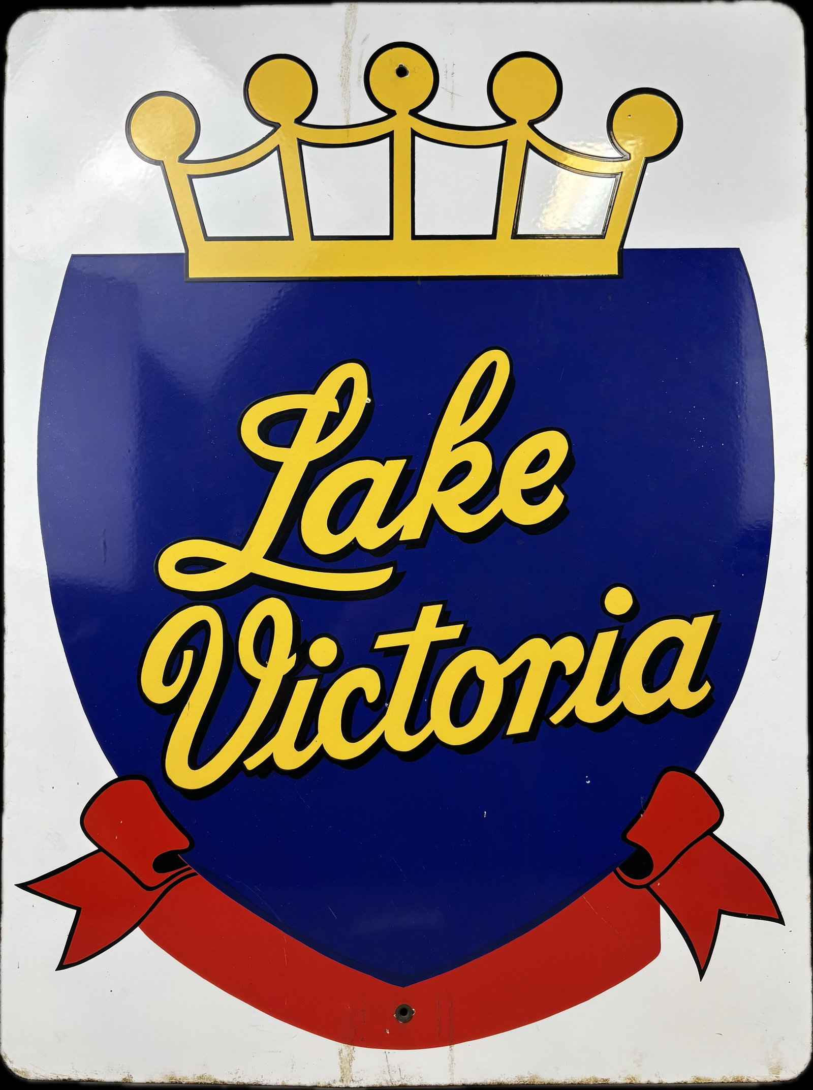 Lake Victoria DSP 40s Porcelain Advertising Sign: This lot features an impressive foreign African Lake Victoria double sided porcelain sign. High gloss. Great looking rarity. 24" x 32"