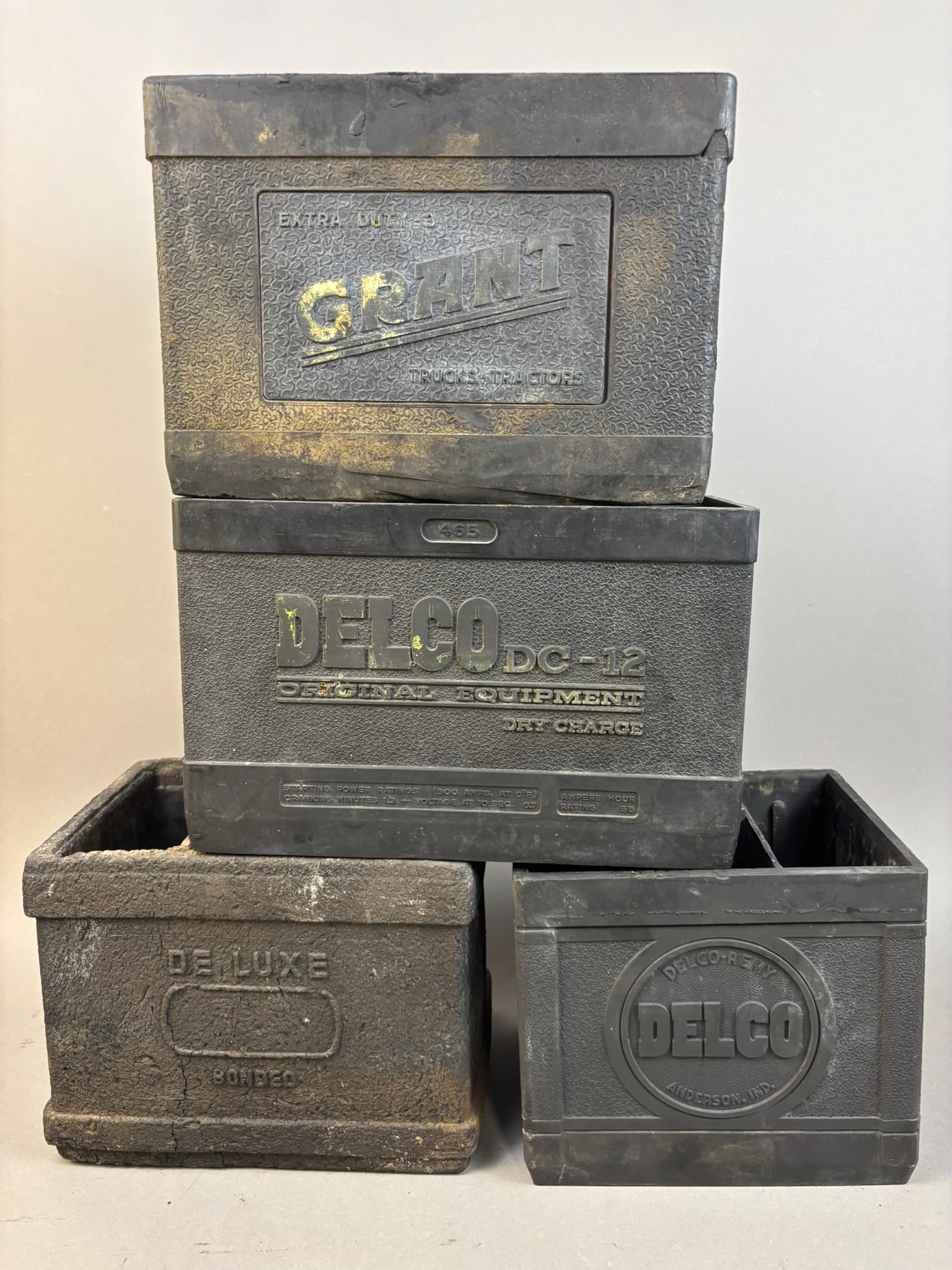 4 Antique Delco Grant Car Truck Battery Housings (1 of 11)