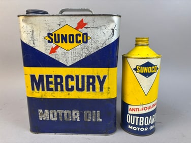 2 Vintage Sunoco Outboard Motor Oil Cans 2 Gallon