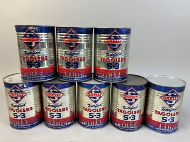 8 NOS Skelly Tagolene S-3 Rippled Quart Metal Cans