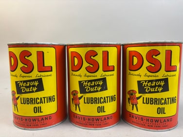 3 NOS Vintage DSL Motor Oil Quart Can Davis Rowland