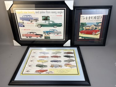 3 50s Chevrolet Ford Car Sales Brochures Framed
